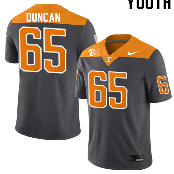 Youth #65 Trevor Duncan Tennessee Volunteers College Football Jerseys Stitched-Anthracite